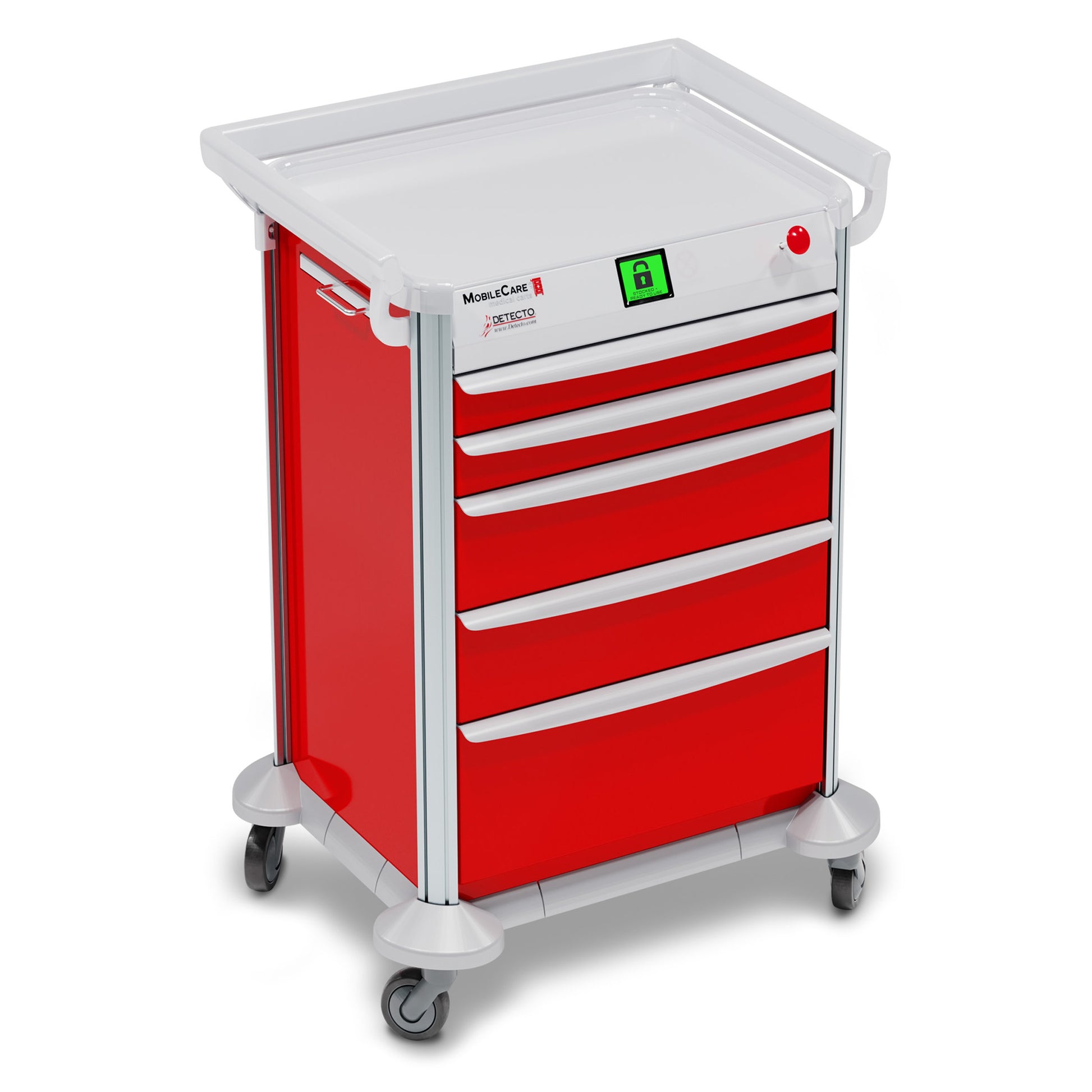 Quick Release Cart, Red, (5) Drawer (33669), (3) Sided Hand Rail, 23in Wide Drawers (DROP SHIP ONLY)