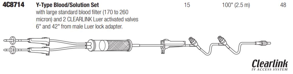 Blood/ Solution Set, Large Standard Blood Filter (170 - 260 Micron Filter), (2) Clearlink Luer Activated Valves, Male Luer Lock, 15 drops/ml, 100" Length, Non-Pyrogenic, Contains DEHP, Sterile Fluid Path, 48/cs (Rx) (Continental US Only) (Temporarily Unavailable for Sale)