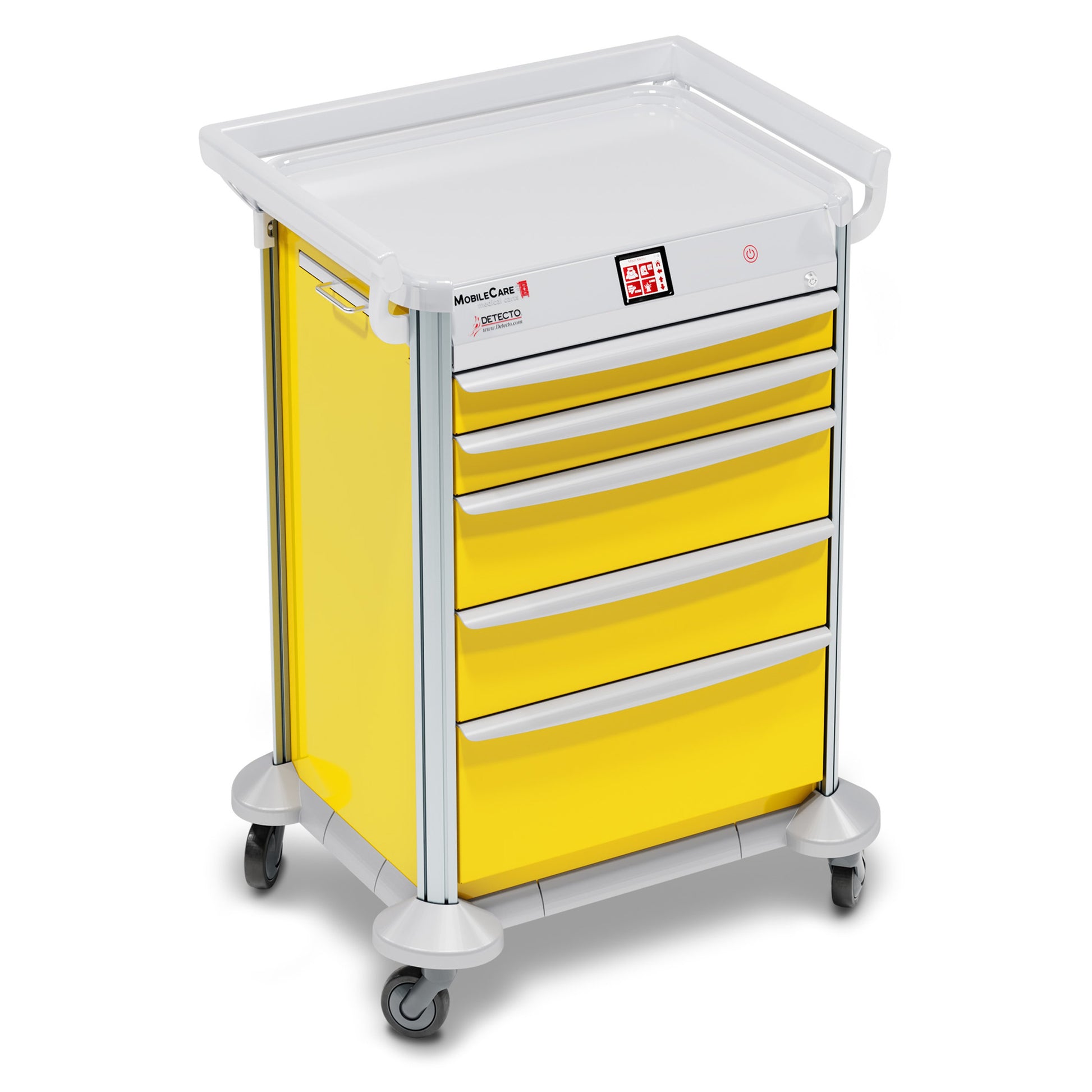 Mobile Car Medical Cart, Yellow, Electronic, Individual Drawer Locks, Individual Drawer Sensors, (5) Drawer (33669), (3) Sided hand Rail, 23in Wide Drawer (DROP SHIP ONLY)