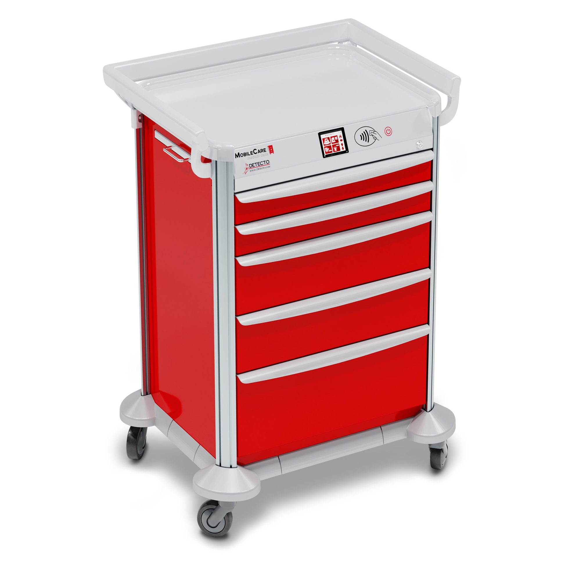 Electronic Cart, Red, Individual Drawer Locks, Individual Drawer Sensors, (5) Drawer (33669), (3) Sided Hand Rail, 23in Wide Drawers, RFID Card Scan (DROP SHIP ONLY)
