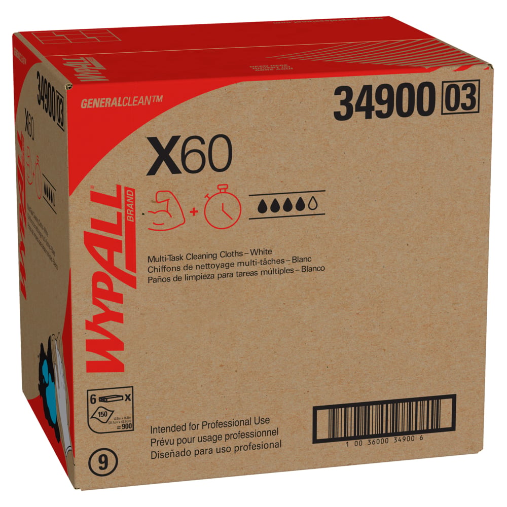WypAll GeneralClean X60 Multi-Task Cleaning Cloth, Flat Sheet, Strong & Absorbent, White, 150 sheet/pk, 6 pk/cs (Products cannot be sold on Amazon.com or any other 3rd party site) (US Only)
