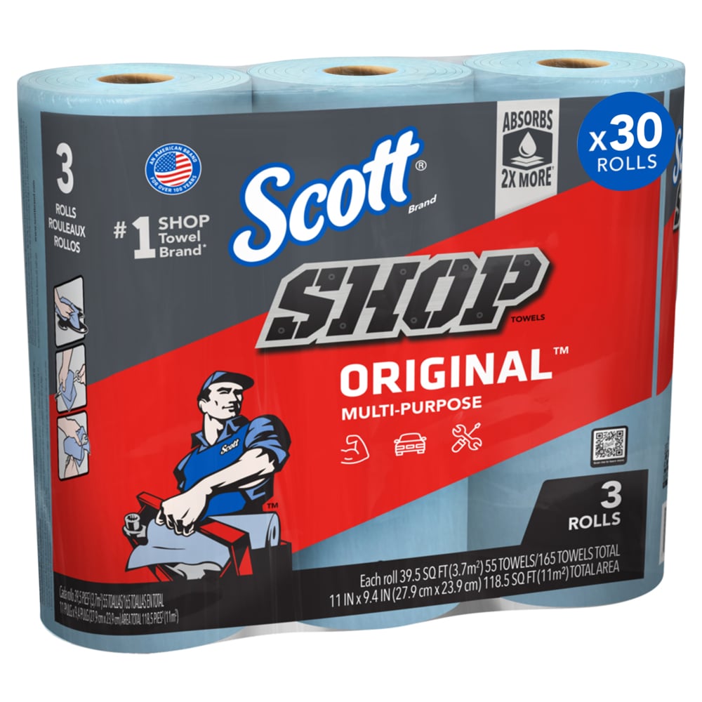 Scott Shop Towels, Original, 9.4" x 11", Blue, 55 sht/rl, 3 rl/pk, 10 pk/cs (Products cannot be sold on Amazon.com or any other 3rd party site) (US Only)