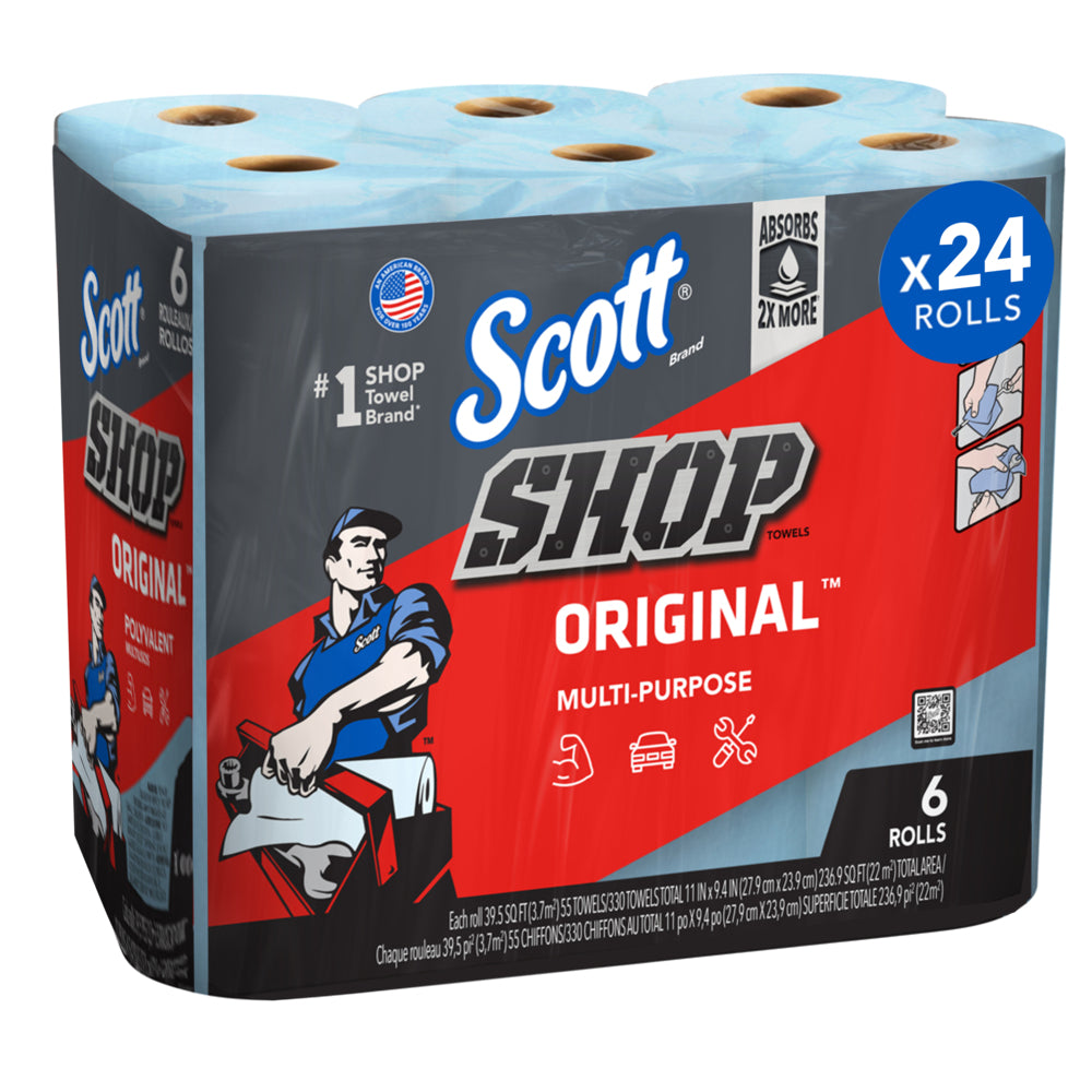 Scott Shop Towels, Original, 9.4" x 11", Blue, 55 sht/rl, 6 rl/pk, 4 pk/cs (Products cannot be sold on Amazon.com or any other 3rd party site) (US Only)