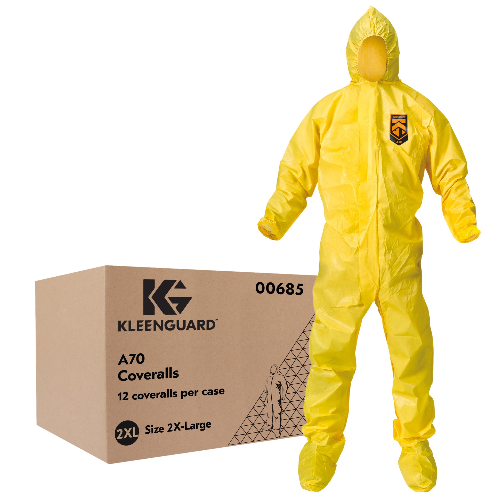 KleenGuard A70 Coverall, 2X-Large, Yellow, Zipper Front, Storm Flap, Elastic Wrists/Ankles, Hood and Boots, 12/cs (Products cannot be sold on Amazon.com or any other 3rd party site) (US Only)  