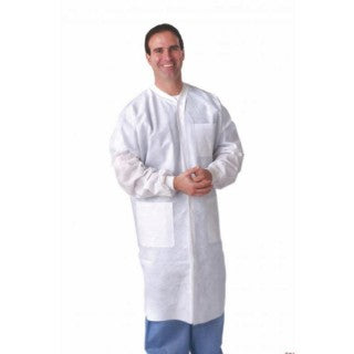 Lab Coat, SMS, Disposable, Knit Collar, Knee Length, Snap Closure, Pockets, White, 4X-Large, 10/pk, 10 pk/cs (Continental US Only)