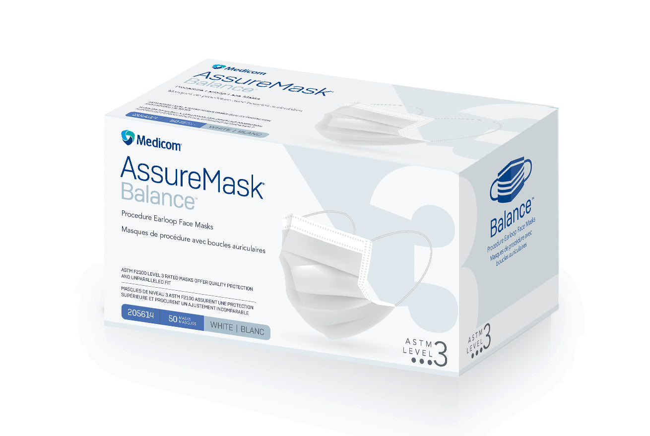 Procedure Earloop Face Mask, White, Level 3, 50/bx, 10bx/cs