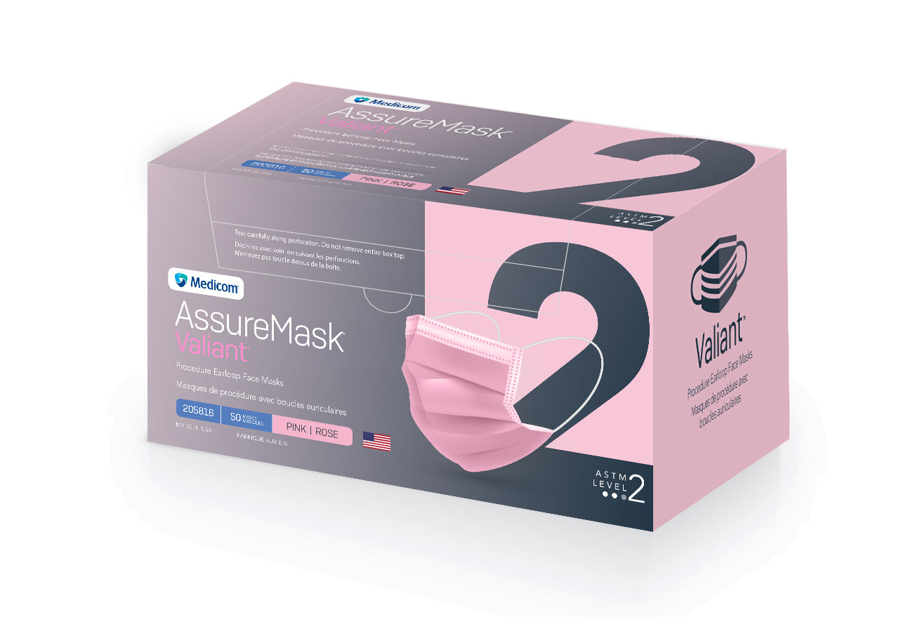 Procedure Earloop Face Mask, ASTM 2, Pink, 50/bx, 10bx/cs