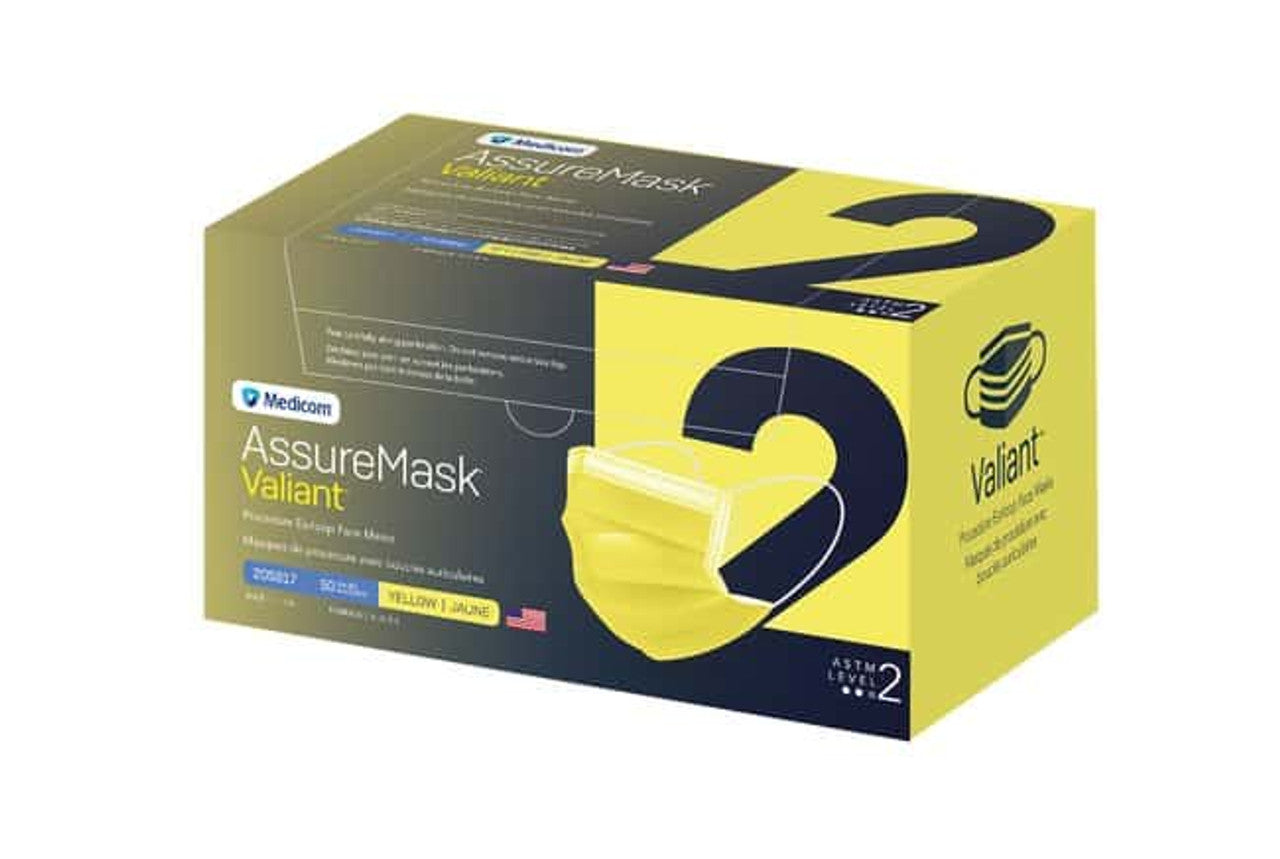 Procedure Earloop Face Mask, ASTM 2, Yellow, 50/bx, 10bx/cs