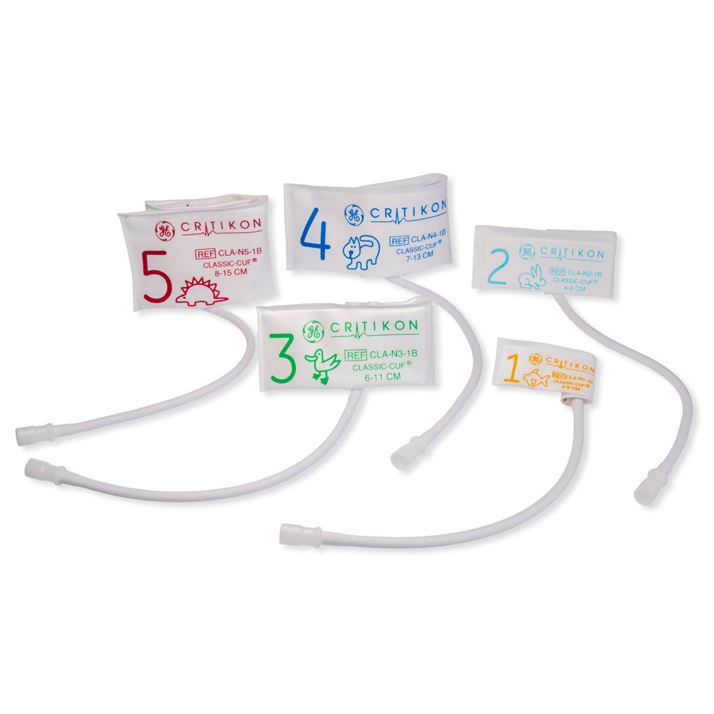 Cuff Assortment Pack: (2) Neonatal #1 Cuffs, (3) Neonatal #2 Cuffs, (5) Neonatal #3 Cuffs, 5 Neonatal #4 Cuffs, 5 Neonatal #5 Cuffs with 1-Tube Neo-Snap Connector, 20/pk (Continental US Only)