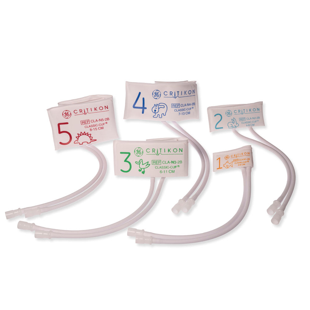 Cuff Assortment Pack: (2) Neonatal #1 Cuffs, (3) Neonatal #2 Cuffs, (5) Neonatal #3 Cuffs, 5 Neonatal #4 Cuffs, 5 Neonatal #5 Cuffs with 2-Tube Neo-Snap Connector, 20/pk (Continental US Only)
