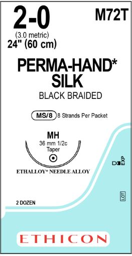 Suture, Taper Point, Size 2-0, 8-24", Black Braided, Needle MH, _ Circle, 2 dz/bx (Continental US Only)