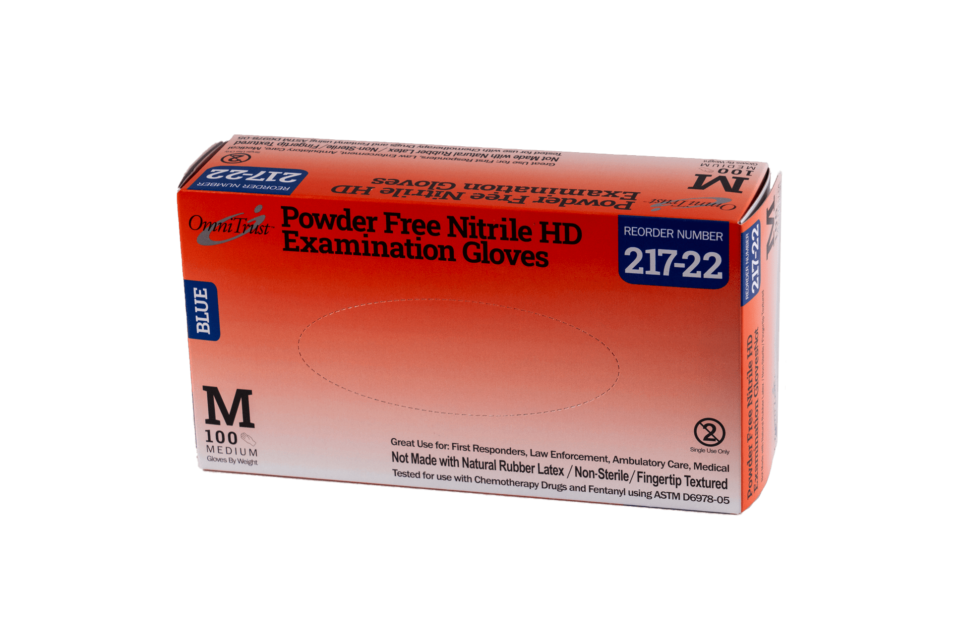 Exam Glove, Nitrile, Medium, Powder-Free, HD Chemo & Fentanyl Resistant, Blue, 100/bx, 10 bx/cs