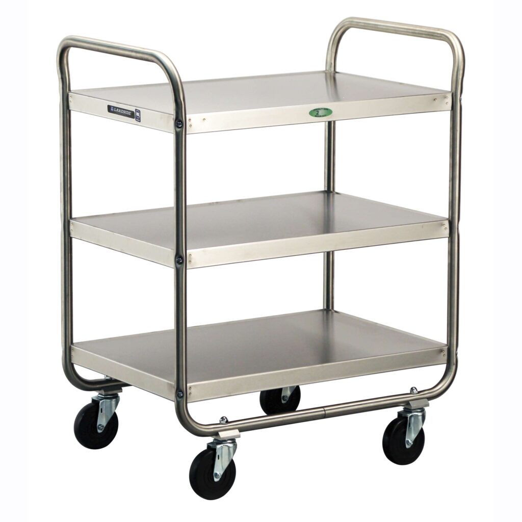 Medium Duty Cart, 3 Shelves, 20"W x 30"L x 35_"H, 500 lb Capacity, 4" Swivel Casters, 18" x 27" Shelf, 9_" Clearance