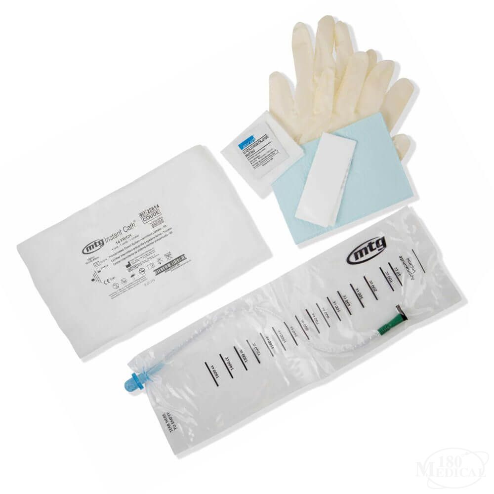 MTG Jiffy Cath 12FR Closed System 16" Coud Soft Cathether with Introducer Tip and a 1500mL Collection Bag (Contains: two vinyl gloves, one underpad, one gauze, one clear (BZK) cleansing wipe, and one privacy bag), 100ea/cs