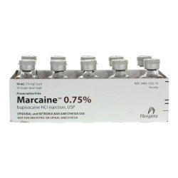 Marcaine (Bupivacaine Hydrochloride Injection, USP), 7.5 mg/ml, 10 ml Vial, Single Dose, Glass Fliptop Vial, 10/bx (Rx) (Item is Non-Returnable) (We must have your Wholesale Drug License on File before shipping this product) (US Only, Excluding IN and ND)
