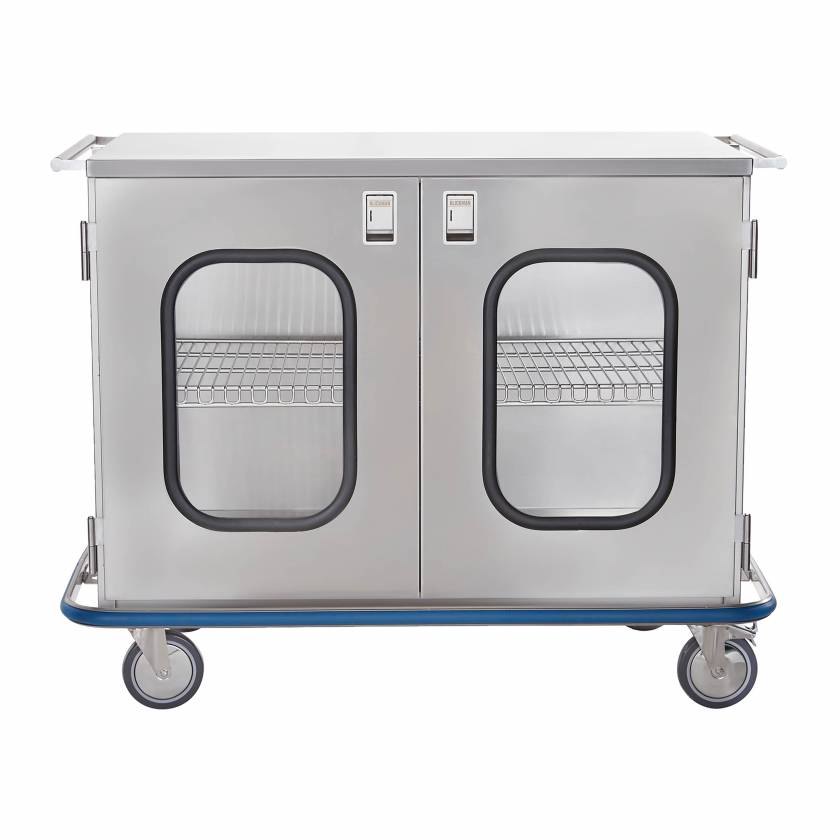 Maxi Case Cart 52"W x 40 1/2"H x 29"D, (1) Heavy Duty Stainless Steel Wire Rollout Shelf, (2) Glass Doors, No Center Stile (DROP SHIP ONLY)