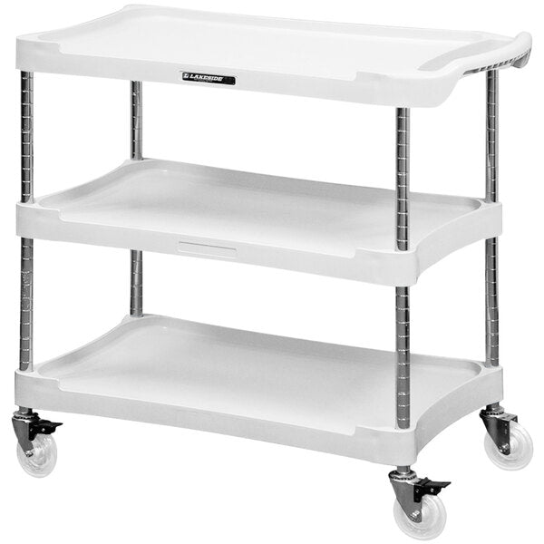 Plastic Utility Cart with Adjustable Middle Shelf, White, 3 Shelf: 16-1/4? x 28-3/4?, 300 lb Weight Capacity (DROP SHIP ONLY)