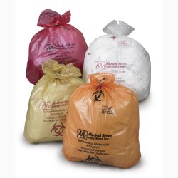 Biohazard Bag, 14" x 18", 1.8 mil, 3-4 Gal, Orange/ Black, Print/ Label, Max. Temp 285F, Biohazard Labeling, Biohazard Symbol, English/ Spanish, 400/cs