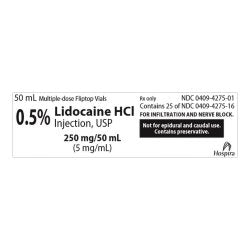 Lidocaine Hydrochloride Injection, USP, 5 mg/ml, 50 ml Vial, Multiple Dose, Plastic Fliptop Vial, 25/bx (Rx) (Item is Non-Returnable) (We must have your Wholesale Drug License on File before shipping this product) (US Only, Excluding IN and ND)