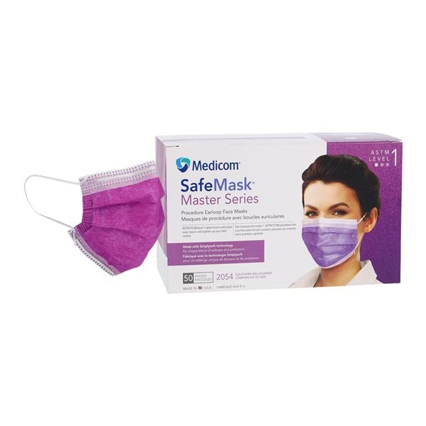 Procedure Earloop Mask, ASTM Level 1, Master Series, Southern Bellflower (Deep Lavender). 50/bx; 10 bx/cs (Not Available for sale into Canada)