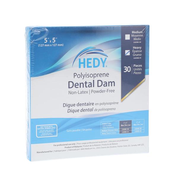 Polyisoprene Dental Dam, 5" x 5", Heavy Gauge, Blue, Latex-Free, Powder-Free 30/bx, 1bx/ea (Not Available for sale into Canada)