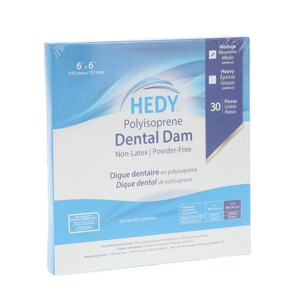 Polyisoprene Dental Dam, 6" x 6", Medium Gauge, Blue, Latex-Free, Powder-Free 30/bx, 1bx/ea (Not Available for sale into Canada)