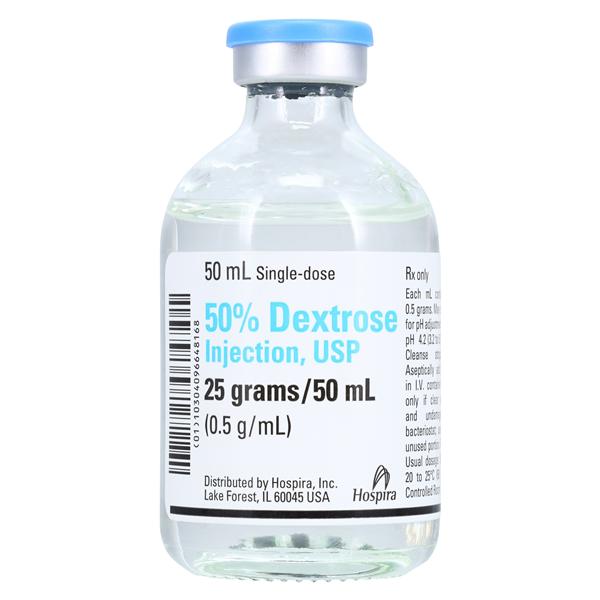 50% Dextrose Injection, USP, 500 mg/ml, 50 ml Vial, Single Dose, Glass Fliptop Vial, 25/bx (Rx) (Item is Non-Returnable) (We must have your Wholesale Drug License on File before shipping this product) (US Only, Excluding IN and ND)