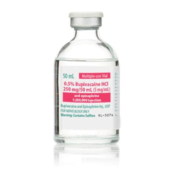 Bupivacaine Hydrochloride & Epinephrine Injection, USP, 1:200,000, 5 mg/ml, 50 ml Vial, Multiple Dose, Glass Fliptop Vial, 25/bx (Rx) (Item is Non-Returnable) (We must have your Wholesale Drug License on File before shipping this product) (US Only, Excluding IN and ND)