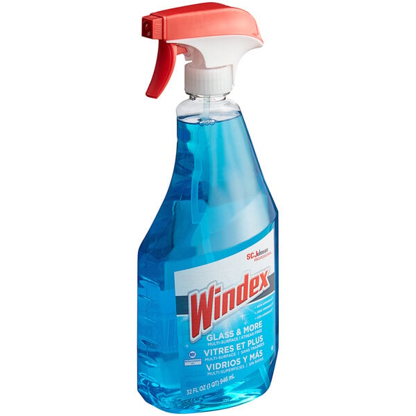 Windex Glass Cleaner, Trigger Spray Bottle, Unscented, Blue, 32oz, 8/cs