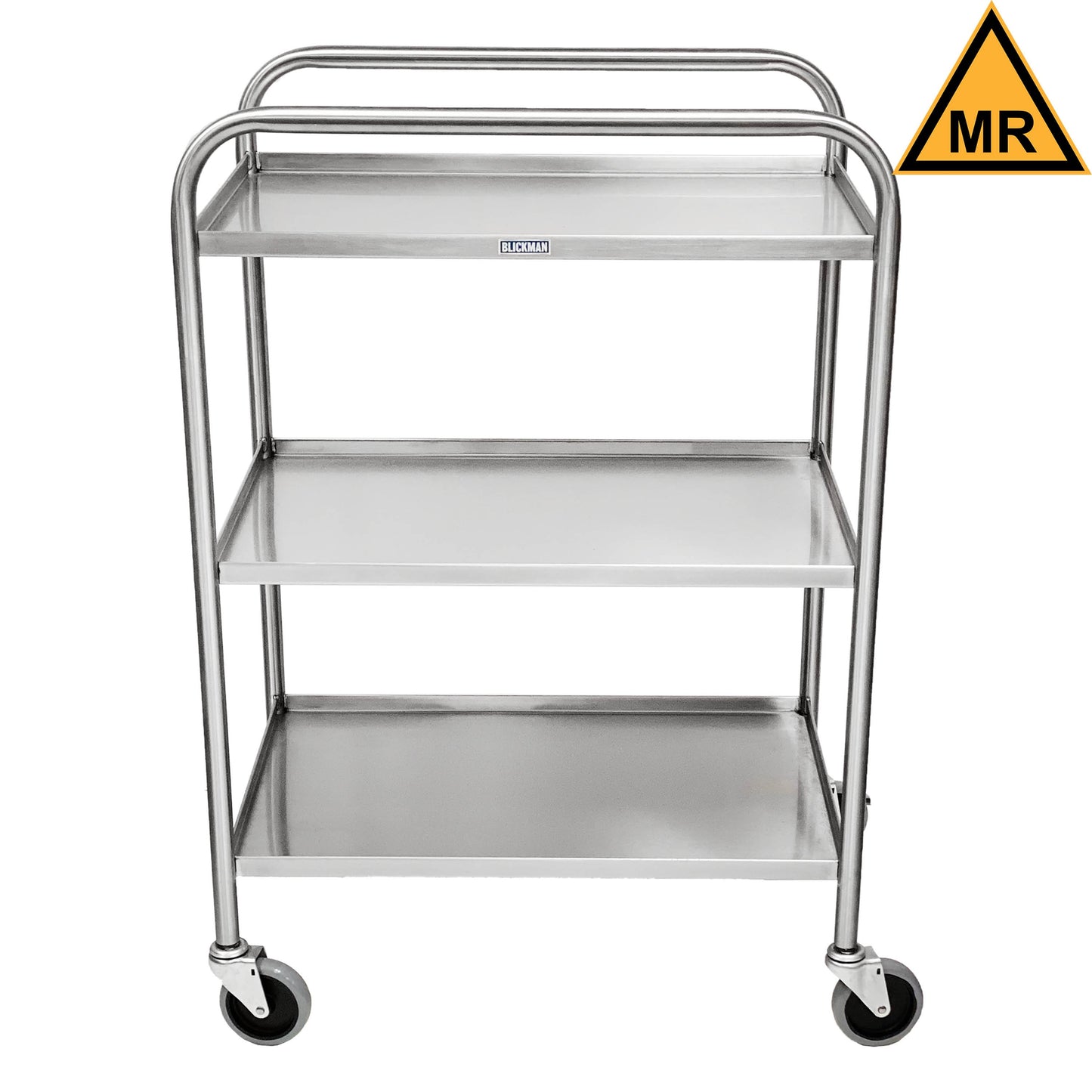 Utility Cart, Medium Duty, 27 1/2"W x 40"H 18 1/8"D, (3) Shelves, 4 Sided Lip, 4" Swivel Casters, MR Safe (DROP SHIP ONLY)
