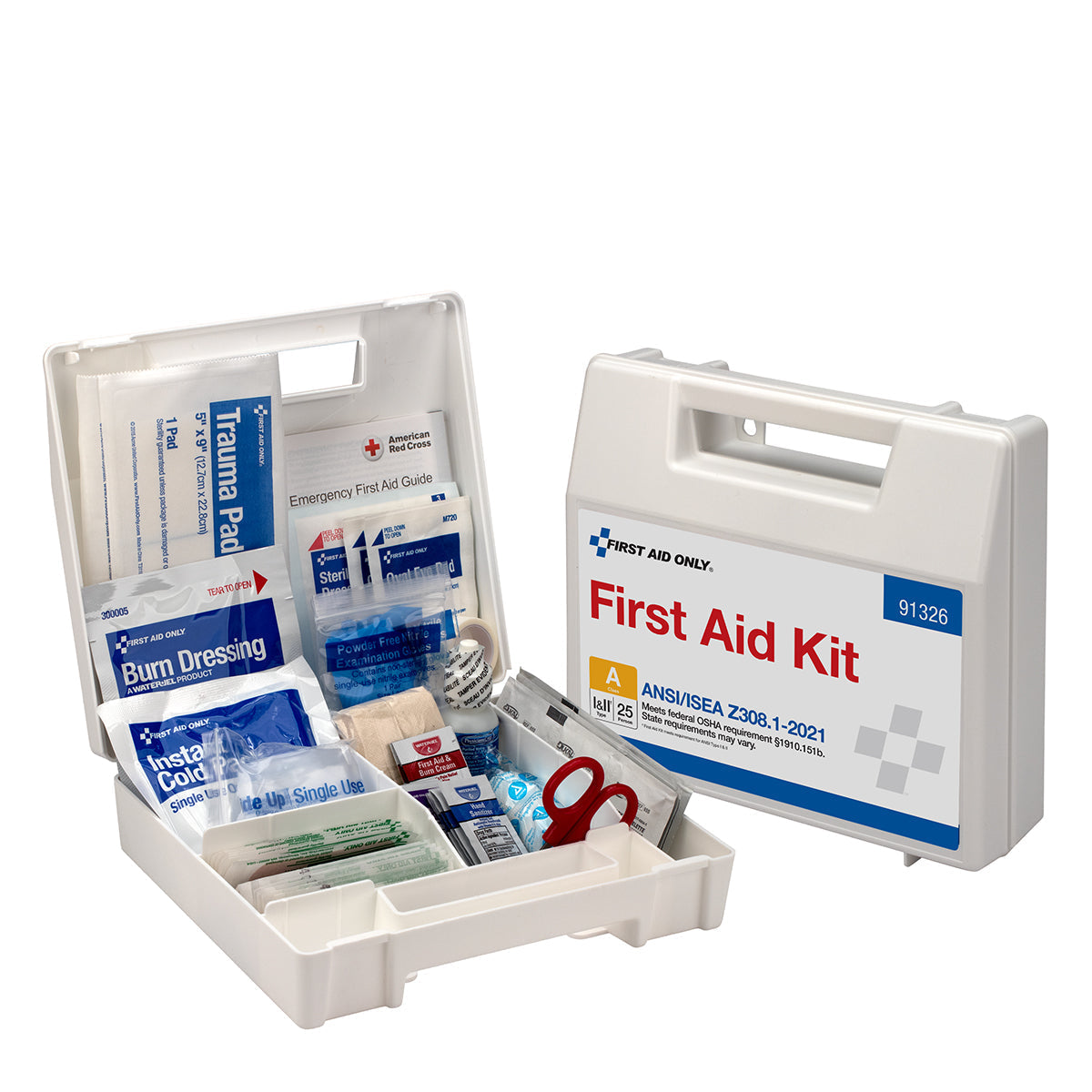 First Aid Kit with Dividers, Plastic, 25 Person, ANSI 2021 Class A (DROP SHIP ONLY - $150 Minimum Order)