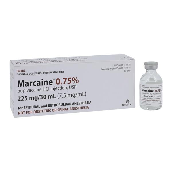 Marcaine (Bupivacaine Hydrochloride Injection, USP), 7.5 mg/ml, 30 ml Vial, Single Dose, Glass Fliptop Vial, 10/bx (Rx) (Item is Non-Returnable) (We must have your Wholesale Drug License on File before shipping this product) (US Only, Excluding IN and ND)