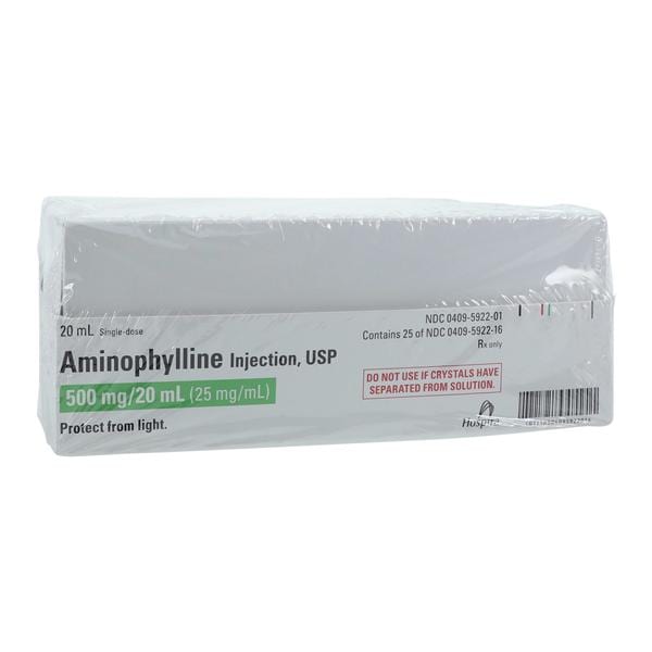 Aminophylline, 25 mg/ ml Injection, Single Dose, 20 ml Vial, 25/bx (Rx) (Item is Non-Returnable) (We must have your Wholesale Drug License on File before shipping this product) (US Only, Excluding IN and ND)