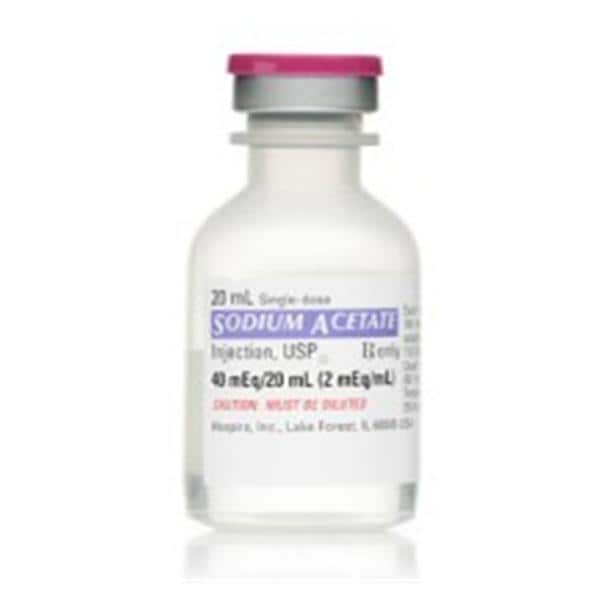 Sodium Acetate Injection, USP, 2 meq/ml, 20 ml Vial, Single Dose, Plastic Fliptop Vial, 25/bx (Rx) (Item is Non-Returnable) (We must have your Wholesale Drug License on File before shipping this product) (US Only, Excluding IN and ND)
