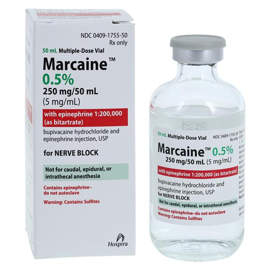 Marcaine with Epinephrine as the Bitartrate, 1:200,000, 5 mg/ml, 50 ml Vial, Multiple Dose, Glass Fliptop Vial (Rx) (Item is Short-dated; Non-Returnable) (We must have your Wholesale Drug License on File before shipping this product) (US Only, Excluding IN and ND)