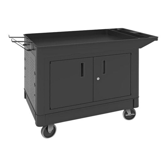 Industrial Cart, Heavy Duty, (2) Shelves with Ladder Holder, Storage Hooks, Spool Holder, Locking Cabinet, 25.5" W x 45.5" D x 33" H, 5" Casters (2 with Locking Brakes), Maximum Weight Capacity 500 lbs (evenly distributed) (DROP SHIP ONLY)