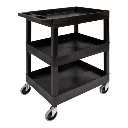 Tub Cart, Three Shelves (2.5" Deep each), Black, 24"W x 18"D x 36.25"H, with (4) 5" Heavy Duty Casters (with 2 Locking Brakes), Maximum Weight Capacity 400lbs (DROP SHIP ONLY)