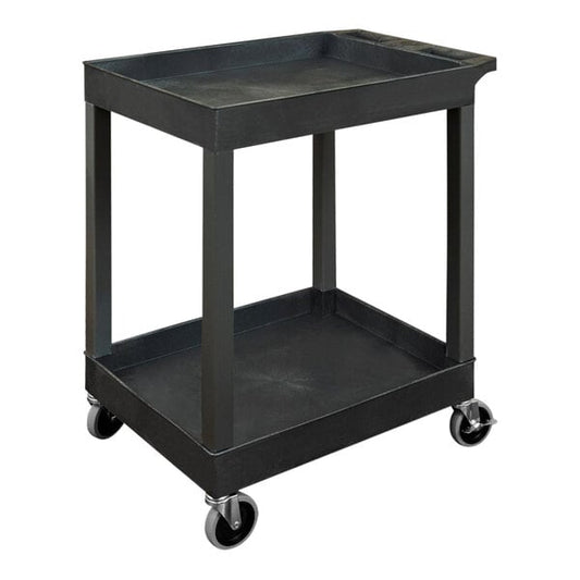Tub Cart, Two Shelves (2.5" Deep each), Black, 24"W x 18"D x 34.25"H, with (4) 5" Heavy Duty Casters (with 2 Locking Brakes), Maximum Weight Capacity 400lbs (DROP SHIP ONLY)