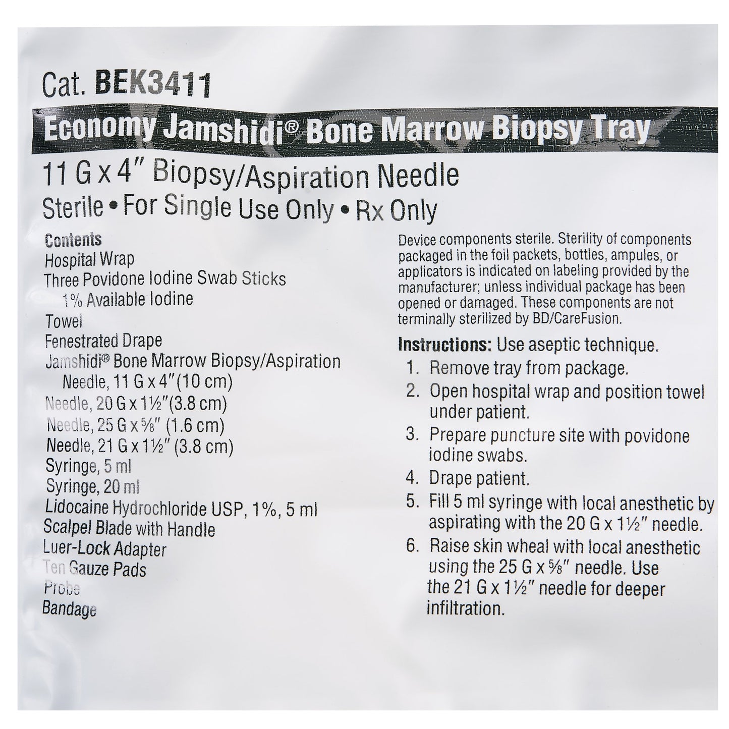 Economy Tray w/ Original Jamshidi Needle, 11G x 4", 10/cs (Rx) (Temp Sensitive; Non-Returnable) (Continental US Only) (Drop Ship Requires Pre-Approval)
