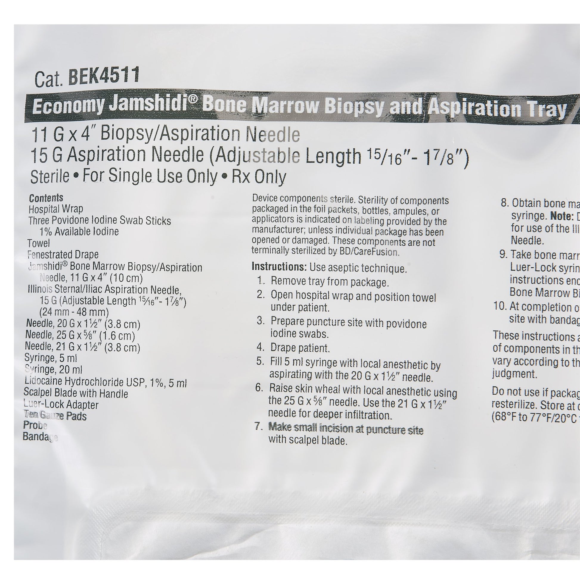 Economy Tray w/ Original Jamshidi Needle, 11G x 4", Illinois Needle, 15G, 10/cs  (Rx) (Temp Sensitive; Non-Returnable) (Continental US Only) (Drop Ship Requires Pre-Approval)