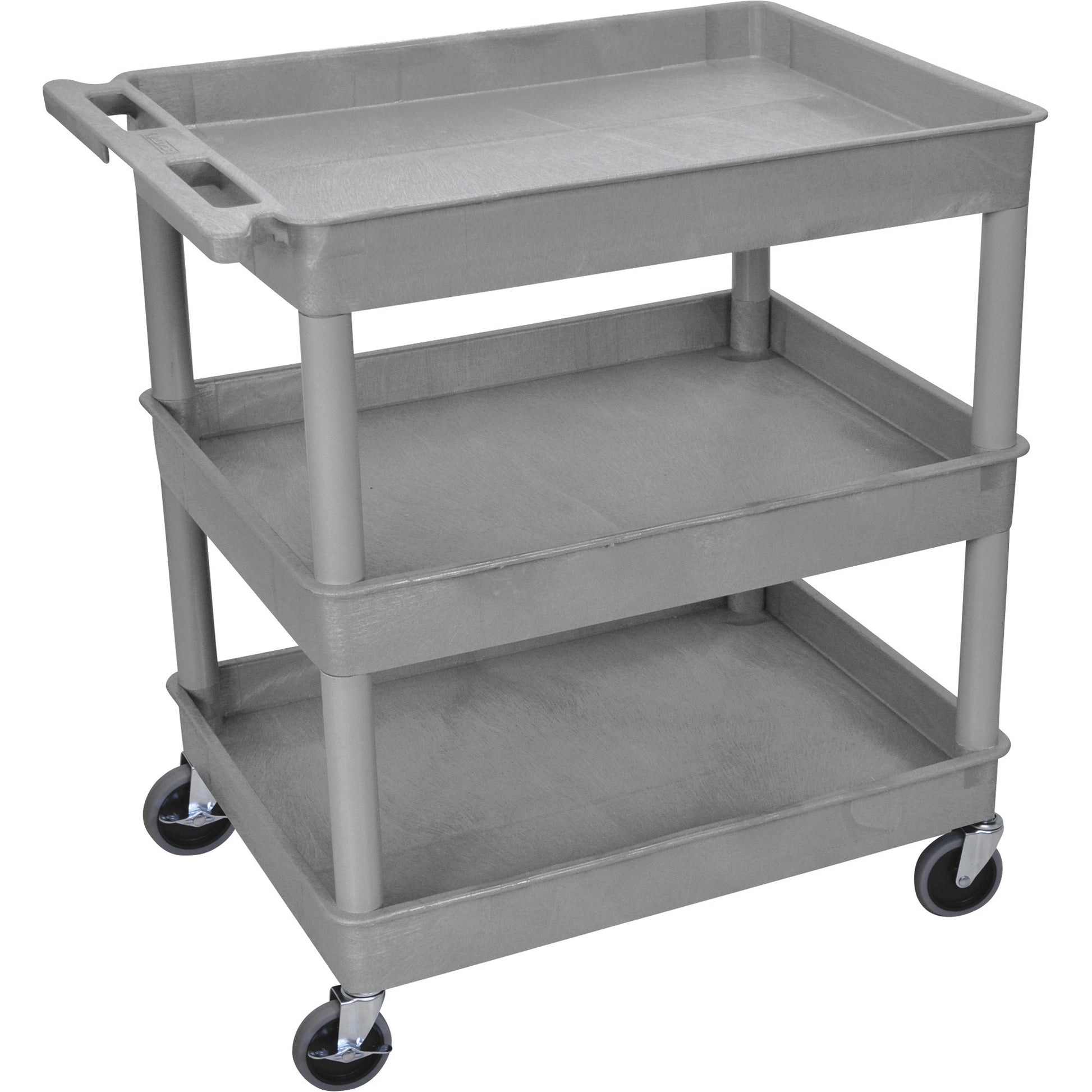 Tub Cart, Three Shelves (2.75" Deep each), Gray, 32"W x 24"D x 37.25"H, with (4) 4" Heavy Duty Casters (2 with Locking Brakes), Maximum Weight Capacity 400lbs, Assembly Required (DROP SHIP ONLY)