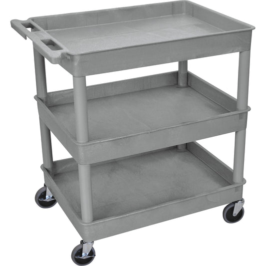 Tub Cart, Three Shelves (2.75" Deep each), Gray, 32"W x 24"D x 37.25"H, with (4) 4" Heavy Duty Casters (2 with Locking Brakes), Maximum Weight Capacity 400lbs, Assembly Required (DROP SHIP ONLY)
