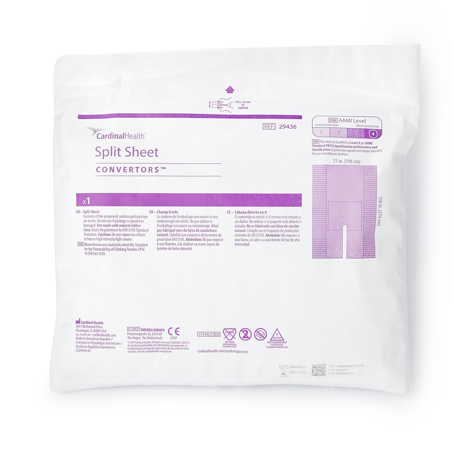 Orthopedic Split Drape, 77" x 108", with Adhesive, Split 2.5" x 37", Sterile, 10/cs (Continental US Only)