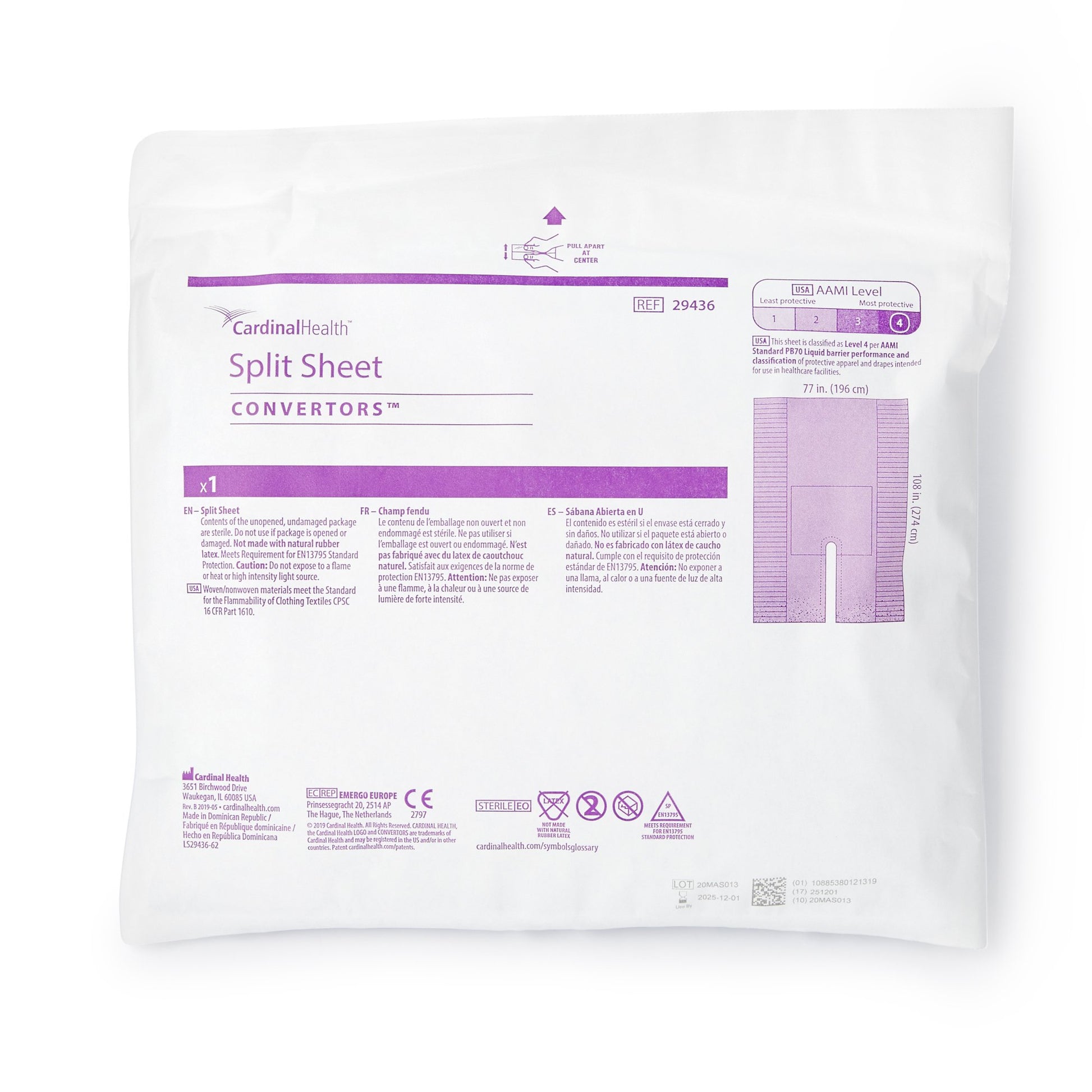 Orthopedic Split Drape, 77" x 108", with Adhesive, Split 2.5" x 37", Sterile, 10/cs (Continental US Only)