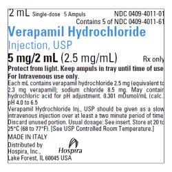Verapamil Hydrochloride Injection, USP, 2.5 mg/ml, 2 ml Glass Ampul, 5/bx (Rx) (Item is Non-Returnable) (We must have your Wholesale Drug License on File before shipping this product) (US Only, Excluding IN and ND)