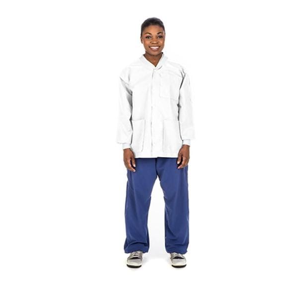 Lab Jacket, SMS, Disposable, Knit Collar, Snap Front, Pockets, Medium, White, 10/pk, 10 pk/cs (Continental US Only)