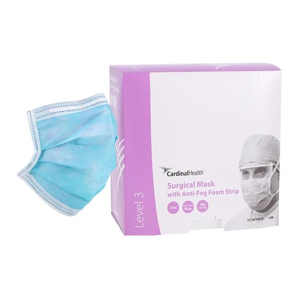Surgical Mask, Tie-On, Pleated, Foam Anti-Fog, Mediterranean Blue, 50/bx, 6 bx/cs (45 cs/plt) (Continental US Only) (On Vendor Allocation - Availibility May Be Limited)