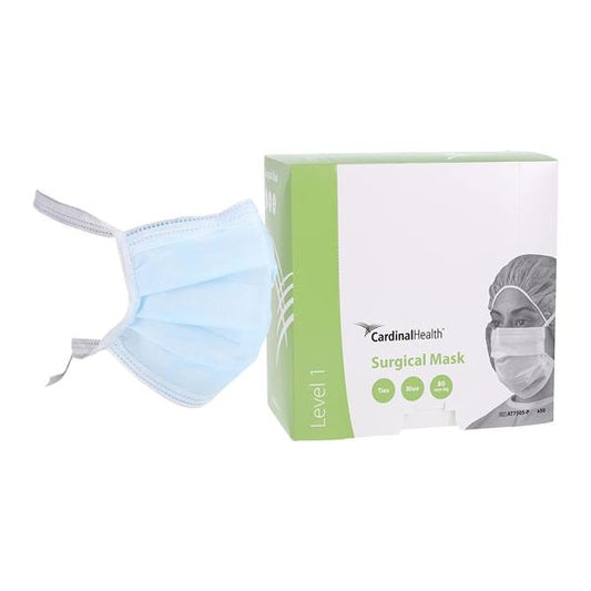 Surgical Mask, 3-Layer Spunbond Polypropolene/Filtered Media/Spunbond Polypropolene, Pleated, Tie-On, Blue, 50/bx, 6 bx/cs (30 cs/plt) (Continental US Only) (On Vendor Allocation - Availibility May Be Limited)