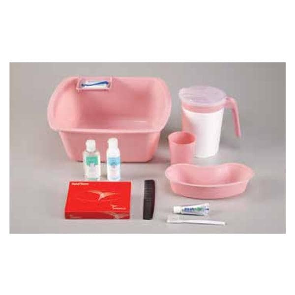 13-Piece Deluxe Admission Kit, Includes: 2-Ply Tissues, 7" Comb, 2oz Shampoo, 500ml Emesis Basin, 6qt Wash Basin, 9oz Graduated Tumbler, Carafe, Soap Dish, Carafe Foam Jacket, 0.6oz Fresh Mint Toothpaste, 0.75oz Bar Soap, Standard Juvenile Toothbrush, 2oz Hand & Body Lotion, 16/cs
