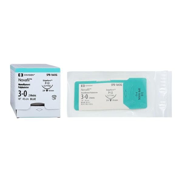 Suture, Premium Reverse Cutting, Size 3-0, Blue, 18", Needle P-12, 3/8 Circle, 1 dz/bx (Continental US Only)